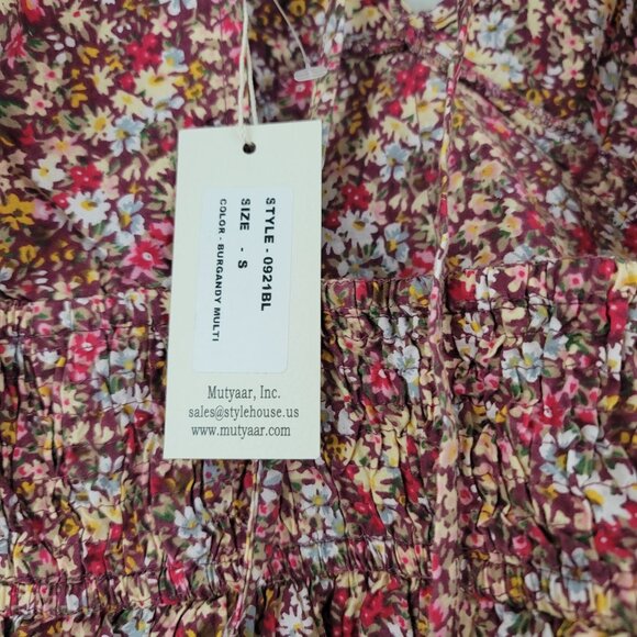 Sim & Sam Sz S Floral Daisy Short Puff Sleeve Crop Top Cotton Boho Cottagecore - Picture 7 of 10